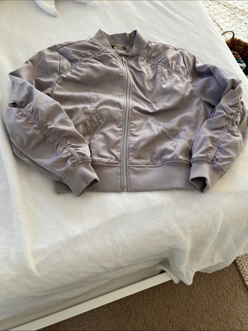 Zella Lavender-Gray Cropped Bomber Jacket